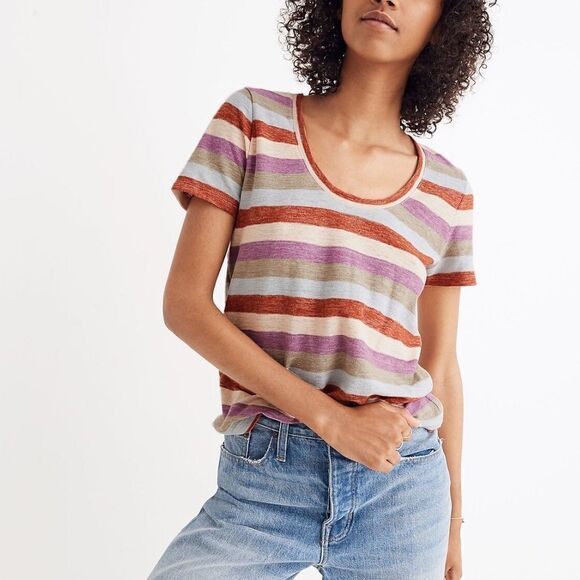 Madewell Alto Scoop Tee in Granda Stripe T-shirt Top Size M - Picture 1 of 9